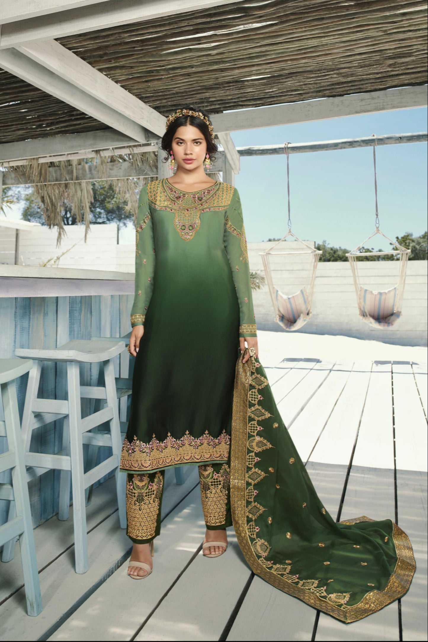 Hand Worked Pakistani Reception Wedding Wear Trouser Pant Suits
