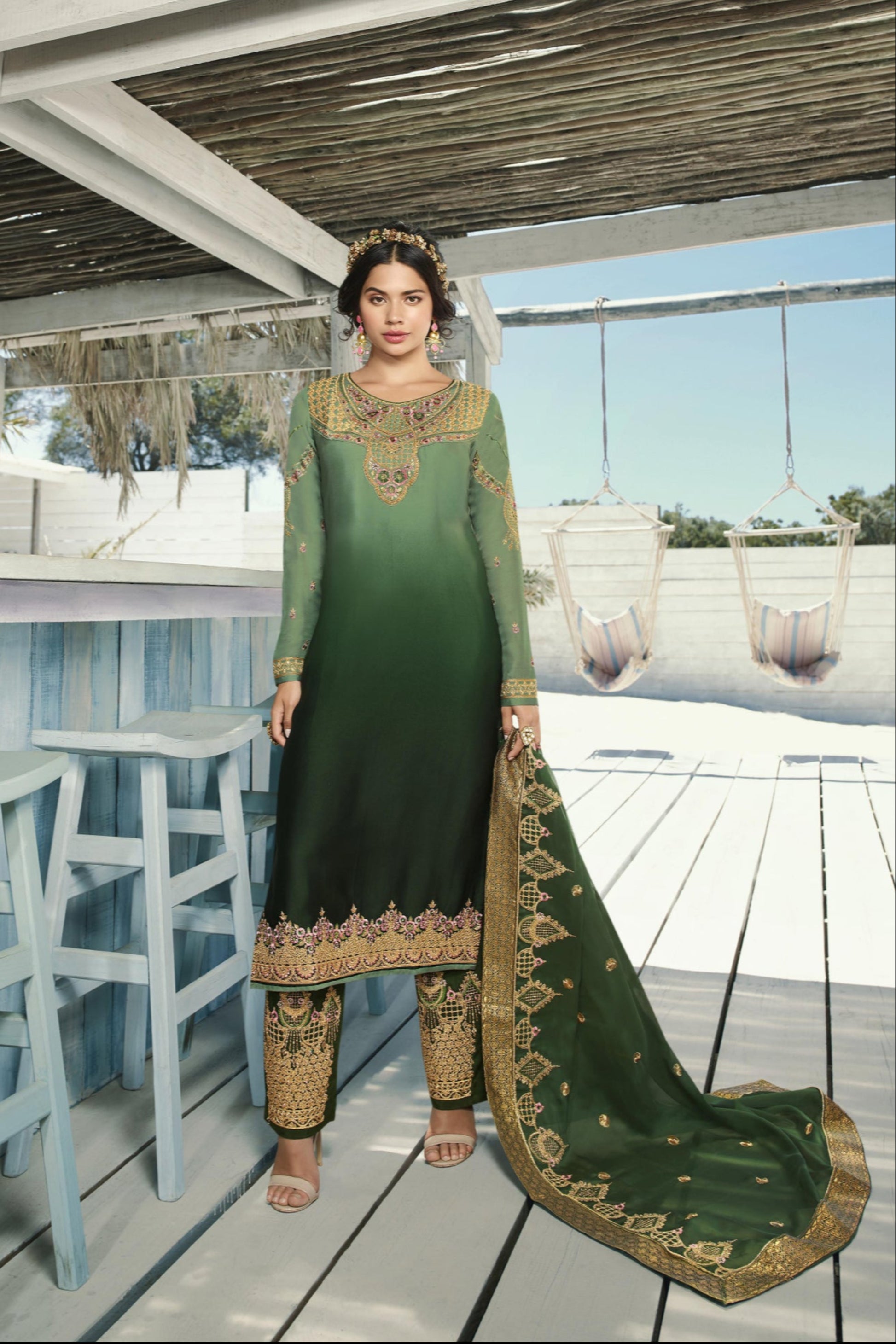Hand Worked Pakistani Reception Wedding Wear Trouser Pant Suits
