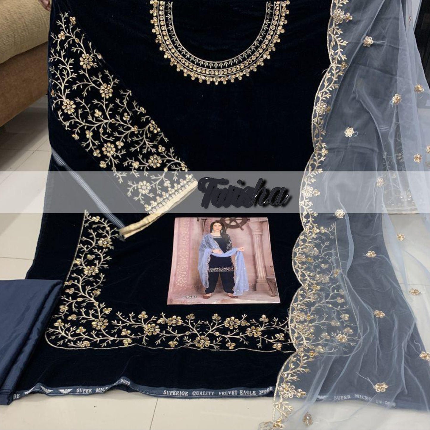 Designer Velvet Punjabi Patiyala Dhoti Black Color Dress