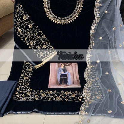 Designer Velvet Punjabi Patiyala Dhoti Black Color Dress