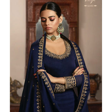 Blue Color Heavy Worked Salwar Kameez Lehenga Suits Indian Designer Stitched Embroidery Worked Kameez Shalwar Lahenga with Net Dupatta Dress