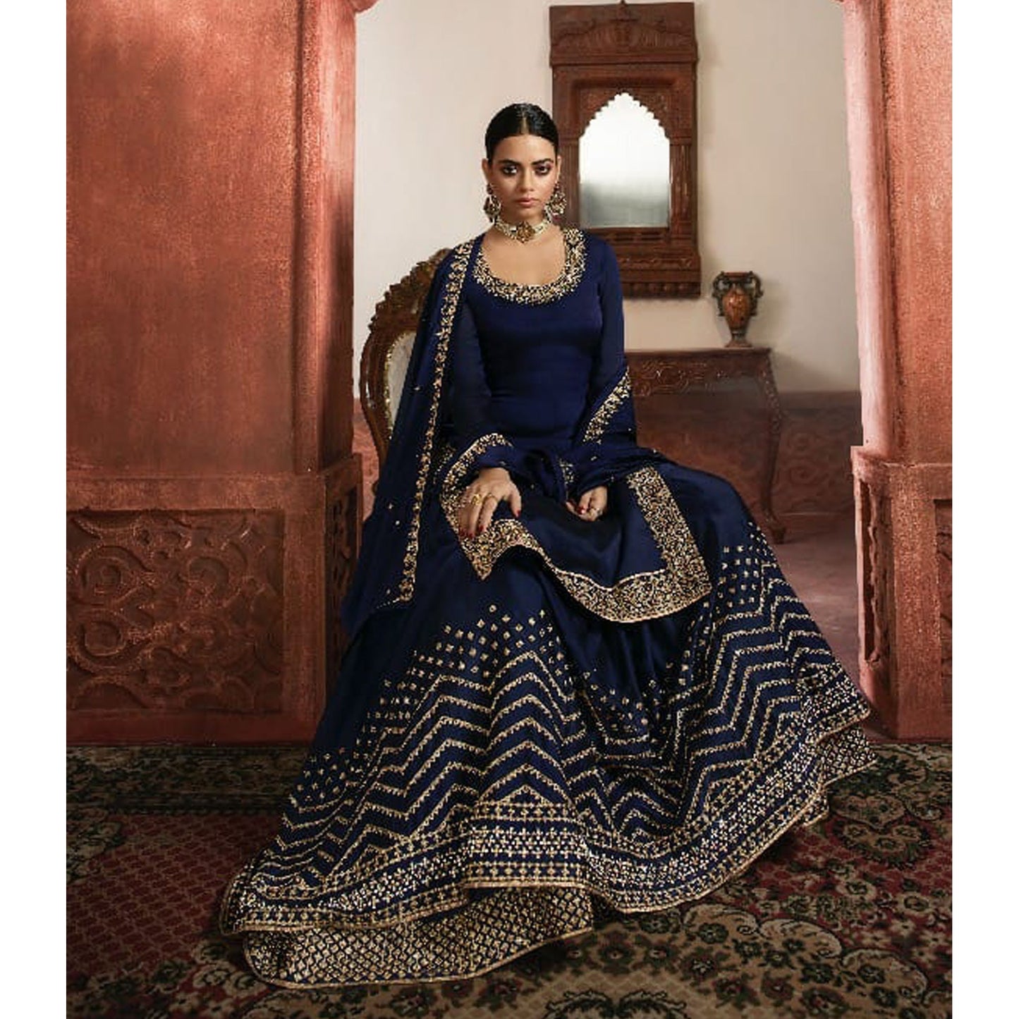 Blue Color Heavy Worked Salwar Kameez Lehenga Suits Indian Designer Stitched Embroidery Worked Kameez Shalwar Lahenga with Net Dupatta Dress