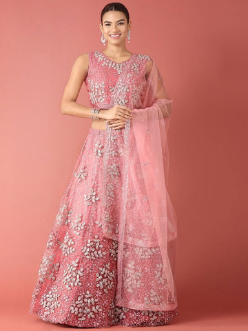 pink wedding wear lehenga sequins and zari embroidery work readymade
